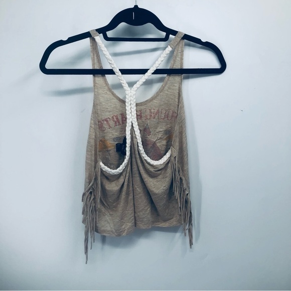 XXI Women’s tan‎ spaghetti strap crop top Size Small biker chick rocker - Picture 4 of 11